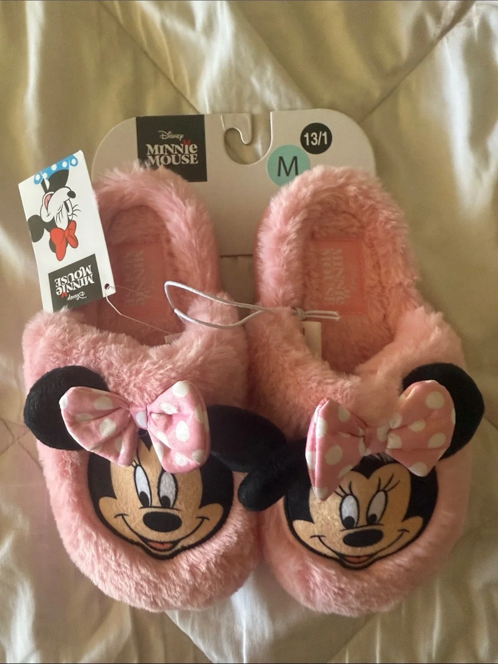 Disney Minnie Mouse Pink Plush Kids Slippers